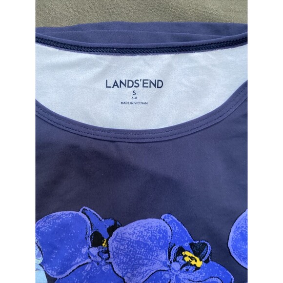 LAND'S END Size S(4-6) RashGuard Swim Shirt UPF Cover Up Tee Purple Blue Floral - Picture 4 of 5